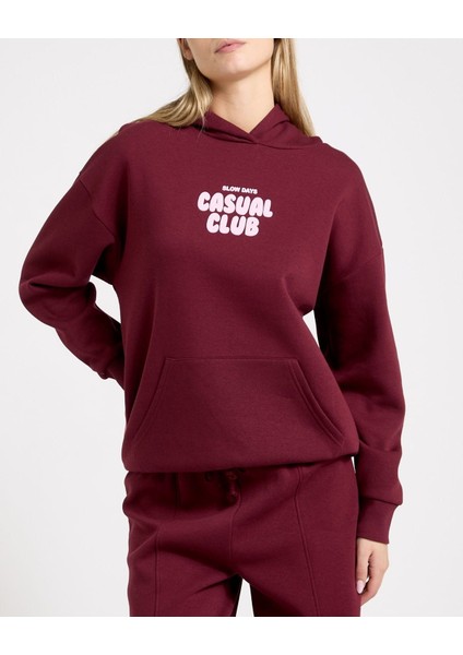 Kadın Kapşonlu/kapüşonlu Içi Polar Uzun Kollu Baskılı Hoodie Sweatshirt