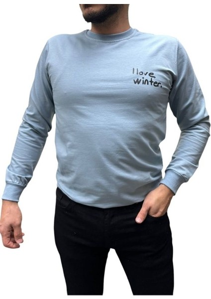 Baskı Desenli Erkek 2 Iplik Sweat- I Love Winter
