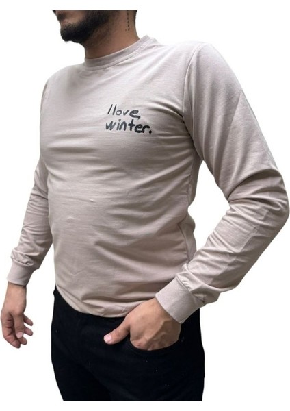 Baskı Desenli Erkek 2 Iplik Sweat- I Love Winter