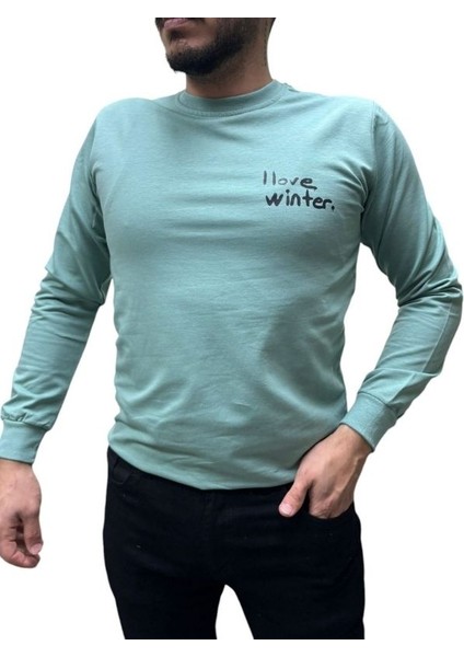 Baskı Desenli Erkek 2 Iplik Sweat- I Love Winter