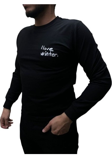 Baskı Desenli Erkek 2 Iplik Sweat- I Love Winter