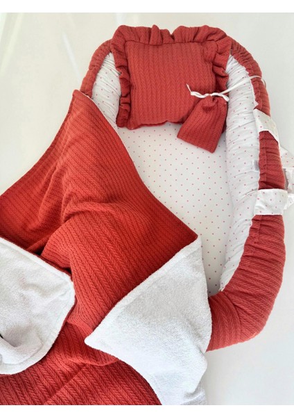 Kiremit Örgü Babynest Battaniye ve Kese Babynest Seti Anne Yanı Yatak Seti
