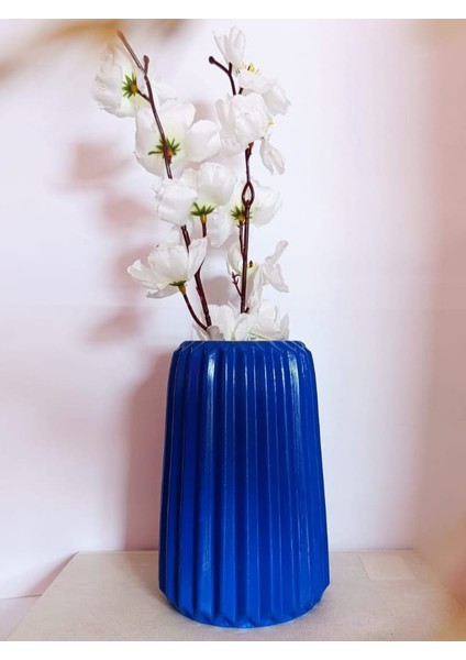 Mavi Çizgili Büyük Boy Vazo Konik Iskandinav Tarz Bohem Uzun Çizgili Vazo 15 x 10 cm . fiyatları