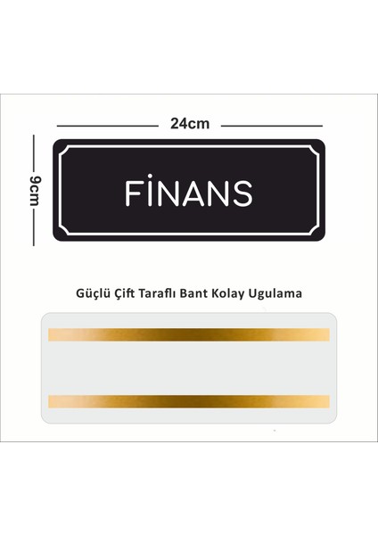 Finans Ofis Departman Kapı Isimliği, Yönlendirme Levhası 24X9 cm Siyah Renk