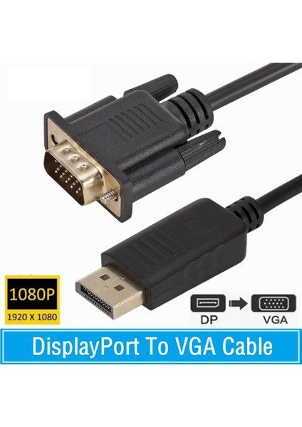 HD 1080P Displayport VGA Adaptörü Kablo Erkek Dönüştürücü DisplayPort DP VGA Kablosu 1.8 Metre