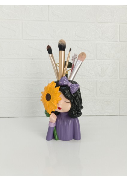 Ayçiçekli Kızdekoratif Beton Saksı,kalemlik fiyatları