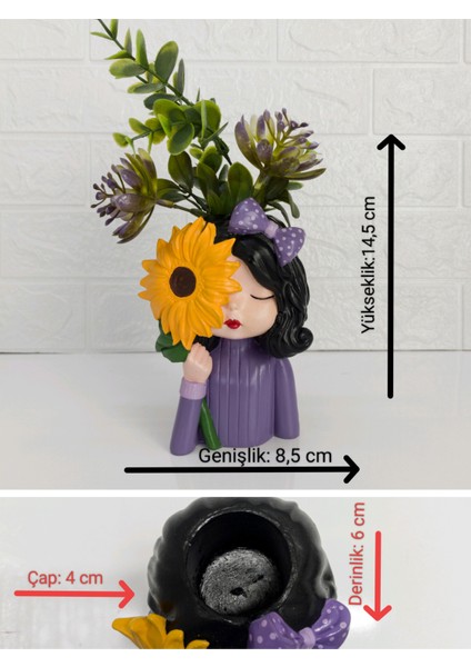 Ayçiçekli Kızdekoratif Beton Saksı,kalemlik indirimleri