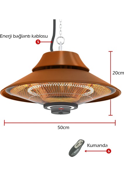 Elirg Rc 2000W Kumandalı, LED Aydınlatmalı Bakır Rengi Tavan Tipi Isıtıcı