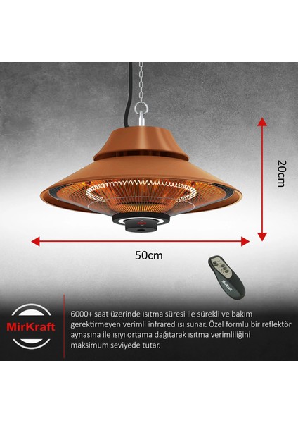 Elirg Rc 2000W Kumandalı, LED Aydınlatmalı Bakır Rengi Tavan Tipi Isıtıcı