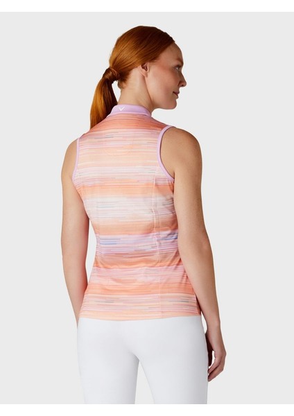 Striped Sl Chev Placket Kolsuz Kadın Tshirt