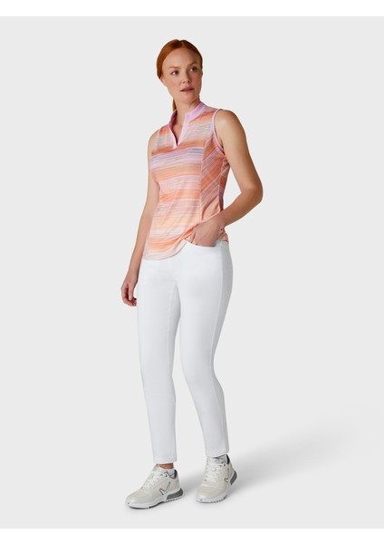 Striped Sl Chev Placket Kolsuz Kadın Tshirt