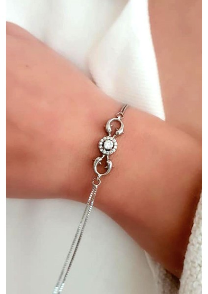 Yunus figürlü zirkon taş detaylı gümüş bileklik