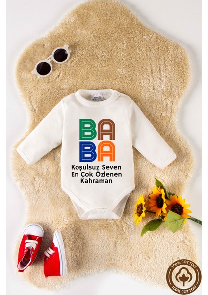 Unisex Pamuklu Baba Baskılı 0-12 Ay 2li Uzun Kollu Bebek Body Zıbın fiyatları
