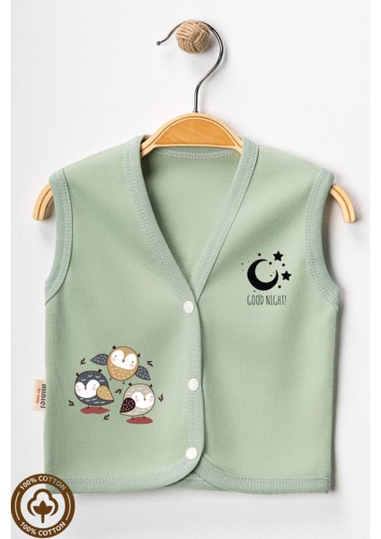 Unisex Bebek Baykuş Baskılı Organik Pamuklu 3-6-9 Ay 3lü Penye Bebek Yelek Set modelleri