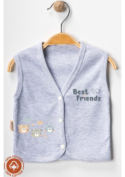 Unisex Bebek Friends Ayıcık Baskılı Organik Pamuklu 3-6-9 Ay 2li Penye Bebek Yelek Set