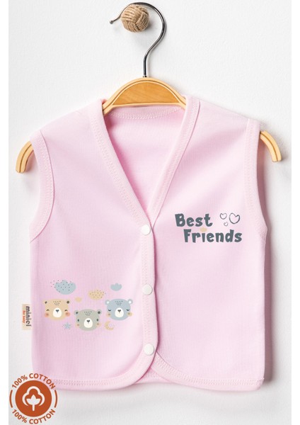 Unisex Bebek Friends Ayıcık Baskılı Organik Pamuklu 3-6-9 Ay 2li Penye Bebek Yelek Set modelleri
