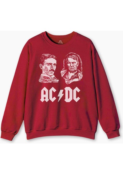 Kırmızı Sweatshirt Nikola Tesla Büyüktür Edison Ac Dc Bilim Funny Baskılı Sweat