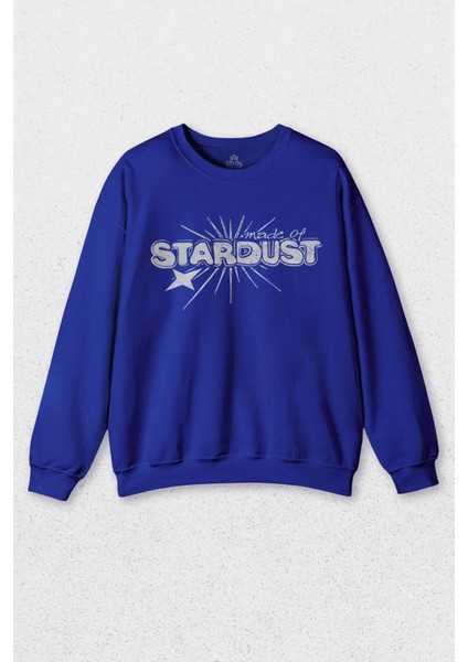 Saks Mavi Sweatshirt Stardust Yıldız Tozu Y2K Streetwear 90S Baskılı Sweat