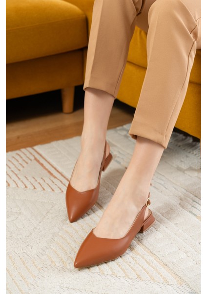 Liona Taba ( 3 cm Topuklu ) Sivri Burun Topuklu Babet