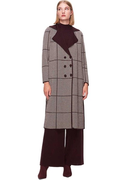 Bordo Zigzag Desenli Uzun Hırka T25K-9001
