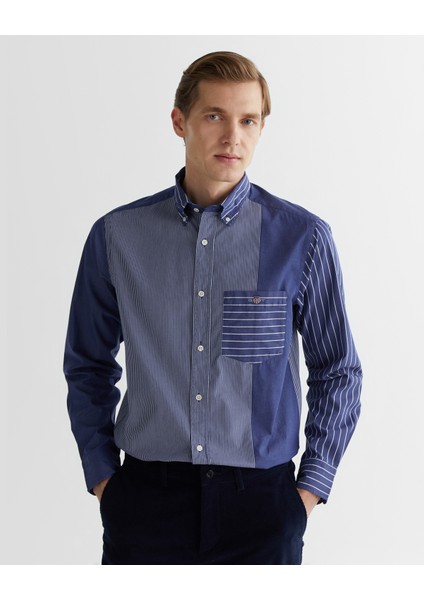 Erkek Lacivert Regular Fit Gömlek Yaka Çizgili Gömlek 3824320T.410 fırsatları