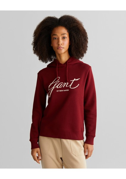 Kadın Bordo Relaxed Fit Kapüşonlu Logolu Sweatshirt 4201252.604