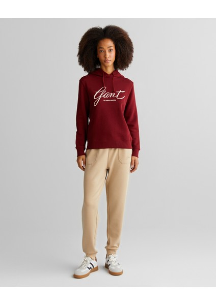 Kadın Bordo Relaxed Fit Kapüşonlu Logolu Sweatshirt 4201252.604