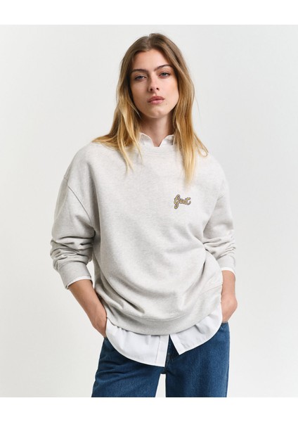 Kadın Gri Loose Fit Bisiklet Yaka Logolu Sweatshirt 4201239.80