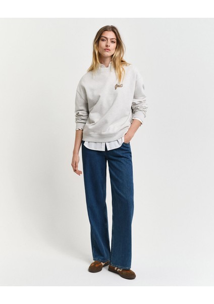 Kadın Gri Loose Fit Bisiklet Yaka Logolu Sweatshirt 4201239.80