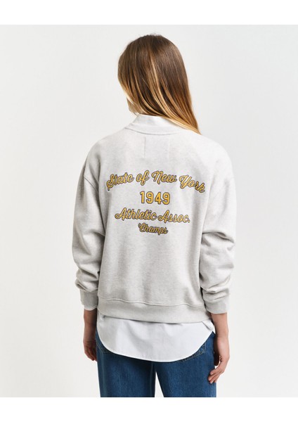Kadın Gri Loose Fit Bisiklet Yaka Logolu Sweatshirt 4201239.80