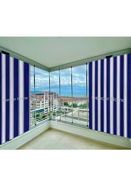 Balkon Perdesi Brandası Mavi Kalın Çizgili 800 x 250 fiyatları