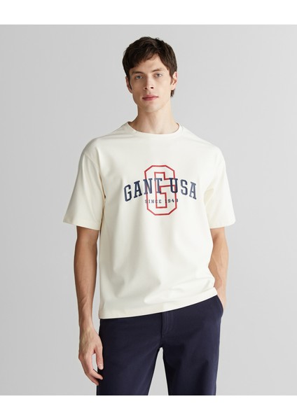 Erkek Krem Regular Fit Bisiklet Yaka Logolu T-Shirt 2324356T.130