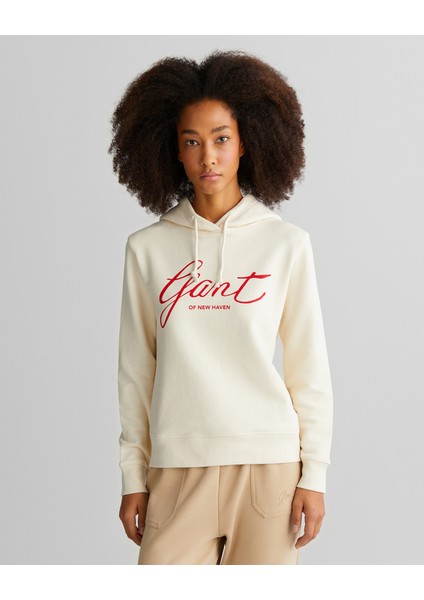 Kadın Krem Relaxed Fit Kapüşonlu Logolu Sweatshirt 4201252.130
