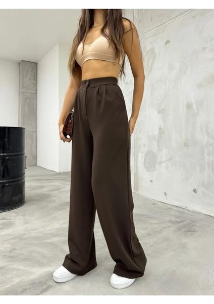 Kadın Kahve Likralı Palazzo Salaş Geniş Paça fiyatları