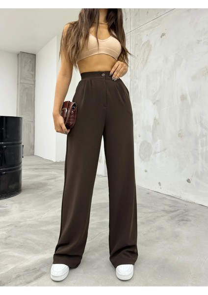Kadın Kahve Likralı Palazzo Salaş Geniş Paça indirimleri