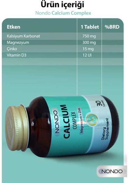Calcium Complex 30 Tablet (MAGNEZYUM, KALSİYUM, ÇİNKO, VİTAMİN D)