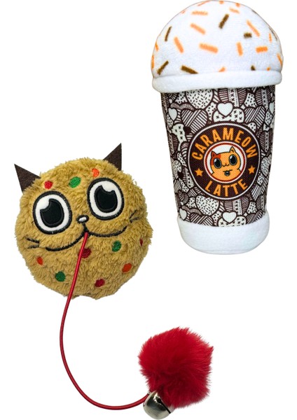 2'li Kedi Oyuncak Seti Catnipli Carameow Latte, Hışırtılı Kurabiye Sesli Kedi Oyuncakları