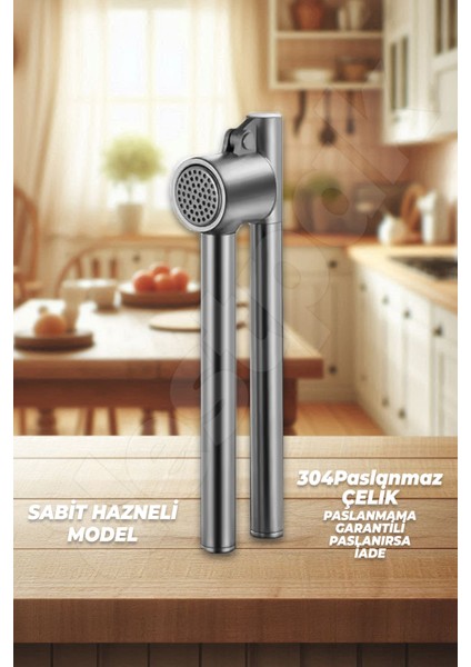 Paslanmaz Çelik Sarımsak Ezici - Sarımsak Ezeceği - Sabit Hazneli - 304 Çelik Kalitesi