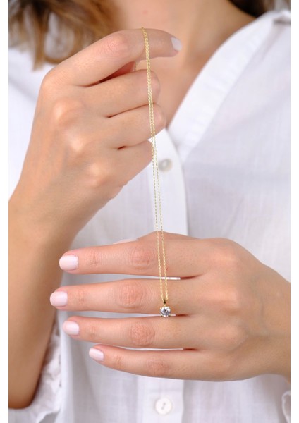 14 Ayar Altın Tek Taşlı Kolye fırsatları