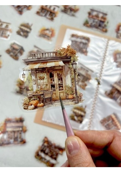 Sunshine Flower House Ev Temalı Turuncu 40 Adet Pet Sticker Set/ Çıkartma/etiket/bullet Journal