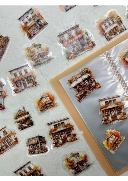 Sunshine Flower House Ev Temalı Turuncu 40 Adet Pet Sticker Set/ Çıkartma/etiket/bullet Journal
