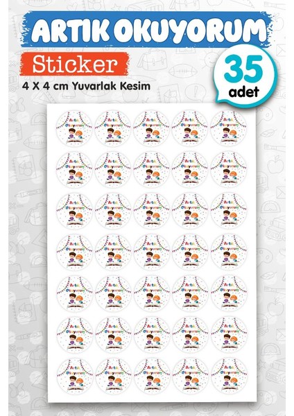 Artık Okuyorum Etiket Sticker 35 Adet 4cm Öğretmen Okul Ödev Karne Için Motivasyon ETIKET-T1158