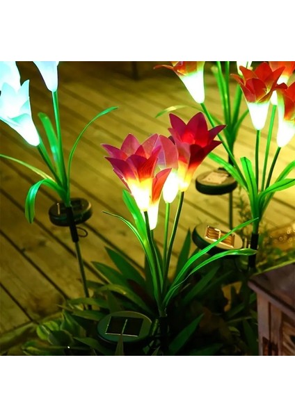 Solar Enerjili Lily Zambak Bahçe Balkon Teras Aydınlatma Kırmızı