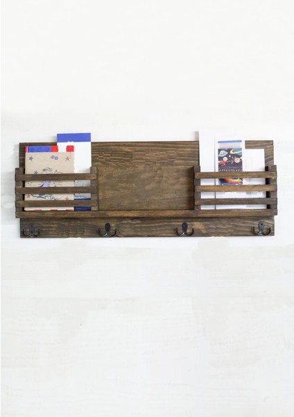 Masif Ahşap Antre Rafı Askılık Portmanto Askılık - Ceviz