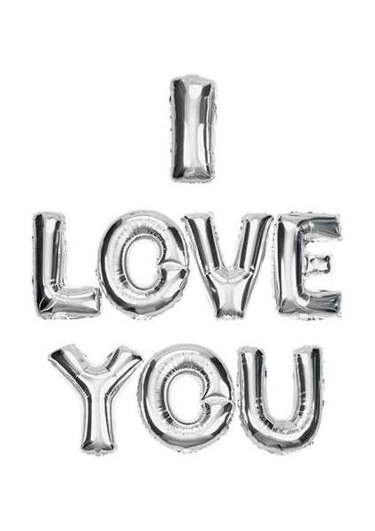 I Love You Gümüş Renkli Harf Folyo Balon