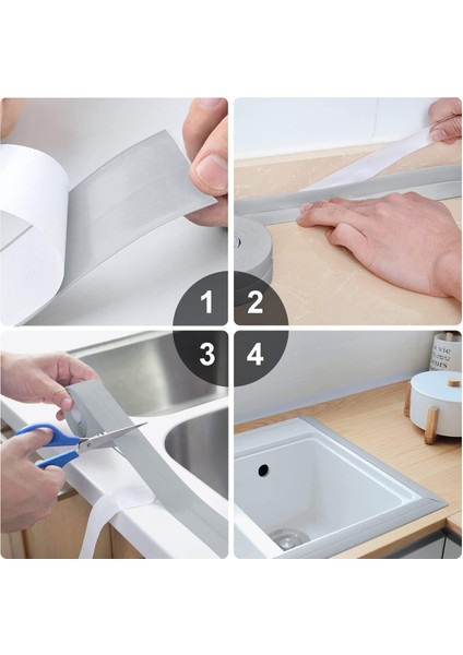 Su Sızdırmaz Banyo Mutfak Lavabo Küvet Kenar Izolasyon Şerit Bandı Su Kaçırmaz Küf Önleyici Gri Renk