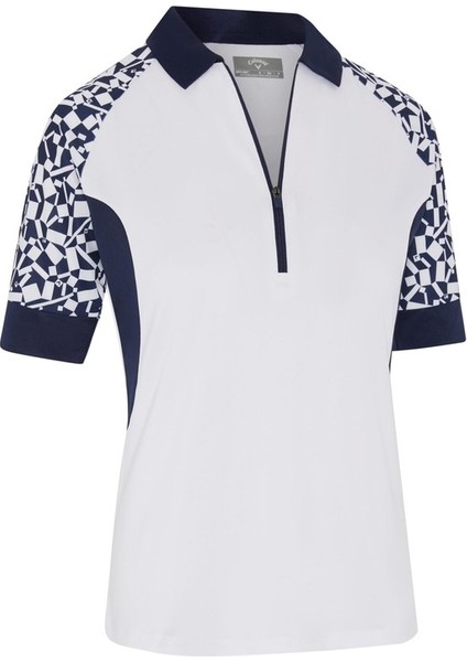 Two Tone Geo 1/2 Sleeve Zip Kadın Tshirt