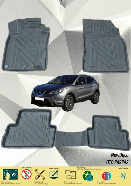 NewDeco Nissan Qashqai 2013-2021 Için 5,5d Carbon Style Havuzlu Paspas - Tpe Malzeme