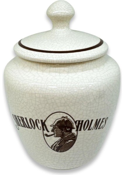 Sherlock Holmes El Yapımı Seramik Pipo Tutun Kavanozu Bej Large