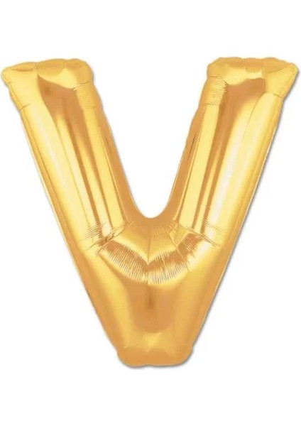V Harfi Altın Renk Folyo Balon 100 cm